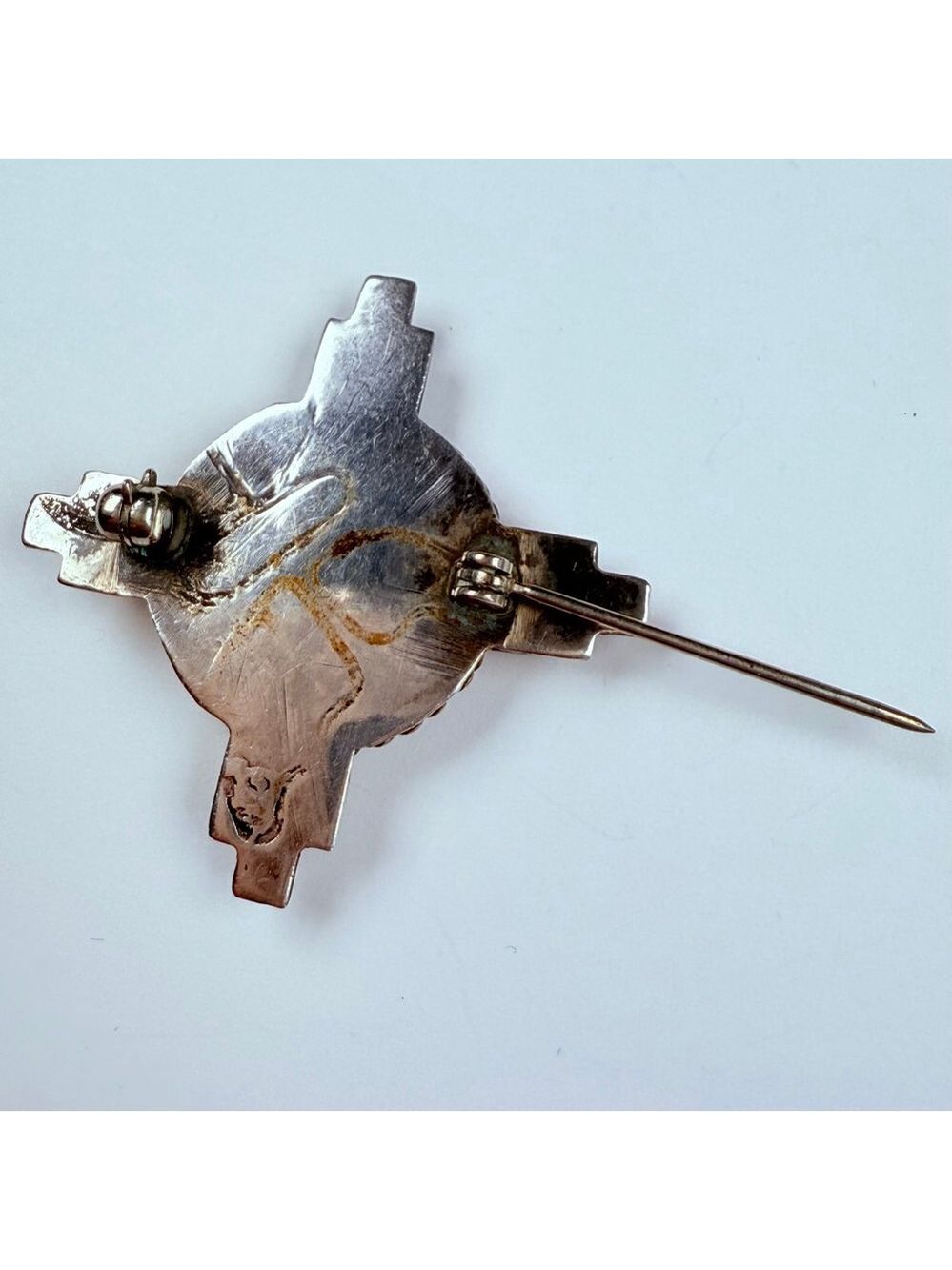 Native American Zuni Sunface Turquoise Coral Jet Sterling Silver VTG Pin Brooch - Picture 5 of 7